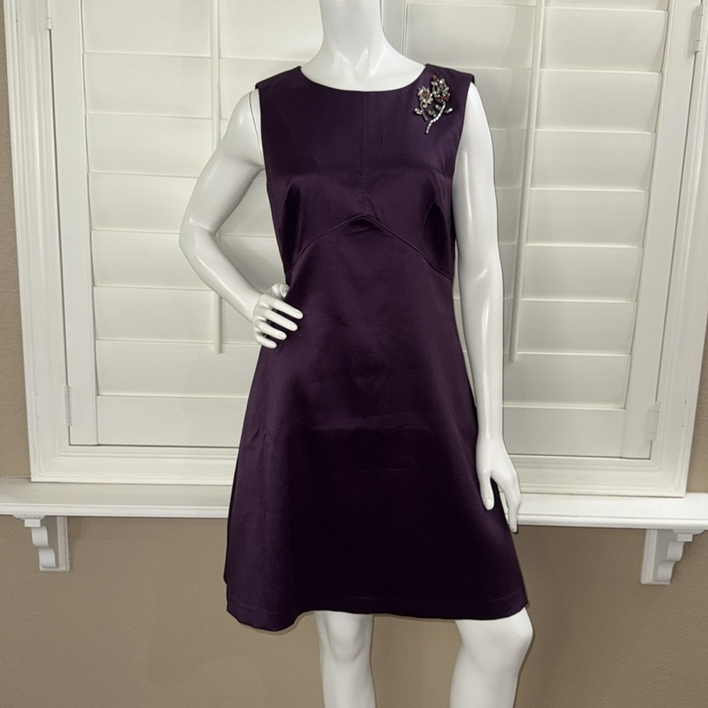 Eliza J Sleeveless Beaded Shift Dress Plum
